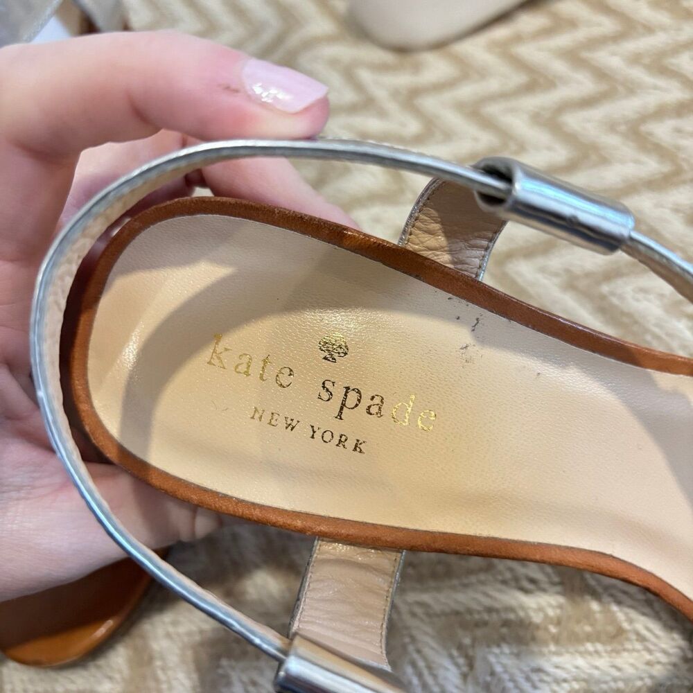 Kate Spade Women's Vero Cuoio Leather Lucite High Heel Shoes Tan Silver Size 10 - Picture 8 of 9